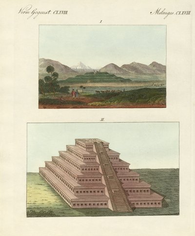 Meksika piramitleri (renkli gravür) by German School