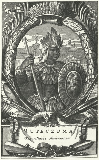 Montezuma II, Aztek İmparatoru (gravür) by German School