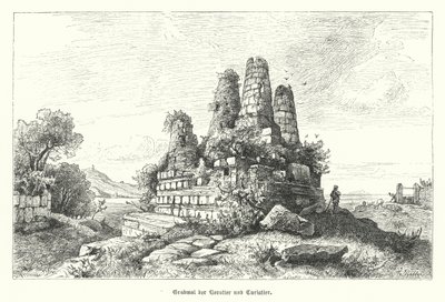 Horatii ve Curiatii Anıtı, antik Roma efsanesinin savaşçıları (gravür) by German School