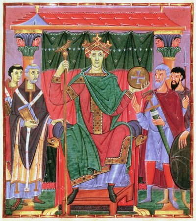 Ms Cim.4453 f.42r Kutsal Roma İmparatoru Otto III Enthroned (980-1002), c.998 by German School