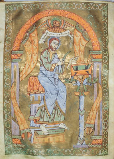 Ms Czart 1207 IV fol 76v St. Mark the Evangelist, The Evangeliarium of the Plock Katedrali, c.1075 by German School