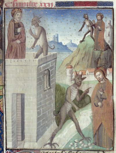 Ms Hunter 36 f.110r The Three Scenes of the Temptation, Vita Christi
