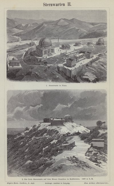 Nice Gözlemevi, Fransa ve Lick Gözlemevi, Hamilton Dağı, Kaliforniya, ABD (gravür) by German School