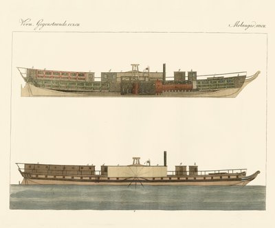 Kuzey Amerika vapur ticareti (renkli gravür) by German School