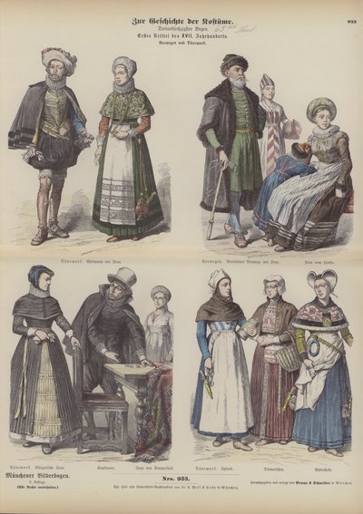 Norveç ve Danimarka kostümleri, 17. yüzyılın başlarında (renkli gravür) by German School