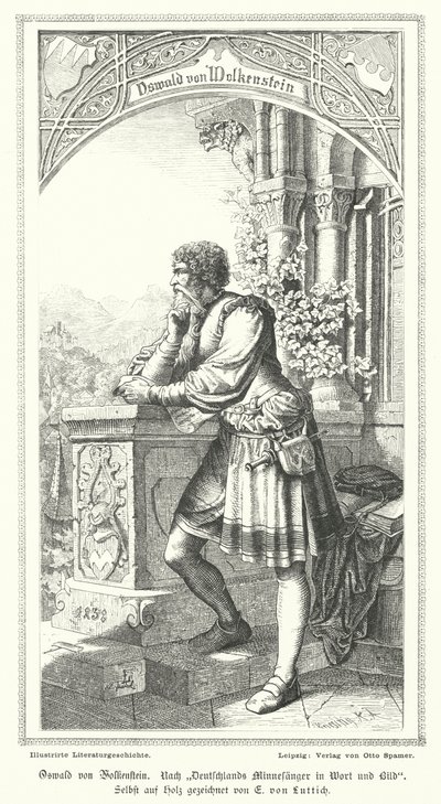 Oswald von Wolkenstein, Alman şair, besteci ve diplomat (gravür) by German School