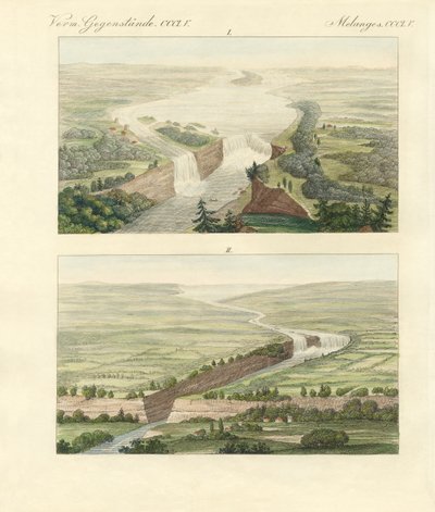 Niagara Şelalesi üzerinde ve ayarı (renkli gravür) by German School