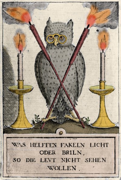Gözlüklü baykuş, bilgeliğin sembolü. “Amphitheatrum sapientiae aeternae” gravürü. (Sonsuz bilgeliğin amfi tiyatrosu) (Hamburg: nn by German School