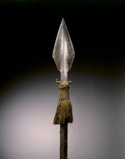 Geçit töreni mızrağı, Augsburg, c.1570-1600 (çelik, pirinç, ahşap ve yün püsküllü deri) by German School
