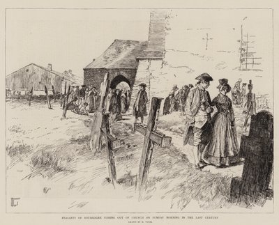 Geçen Yüzyılda Pazar Sabahı Kiliseden Çıkan Bourgogne Köylüleri (gravür) by German School
