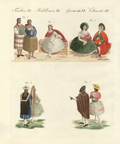 Peru elbiseleri (renkli gravür) by German School