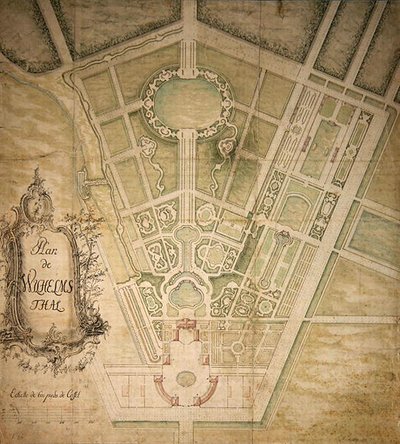 Wilhelmsthal Planı (kağıt üzerine kalem, mürekkep ve suluboya) by German School