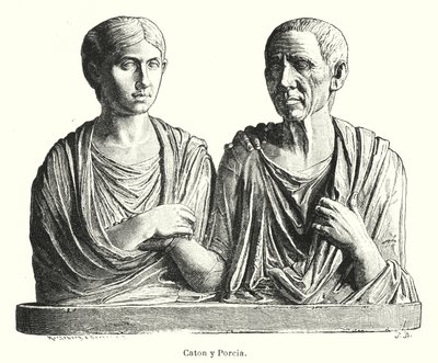 Porcia ve Cato, Antik Roma mezar taşı (lito) by German School