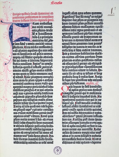Johannes Gutenberg (c.1400-68) ve Peter Schoeffer (1425-1502) tarafından Mainz, 1454-56 (basılı kağıt) tarafından basılan Gutenberg İncil
