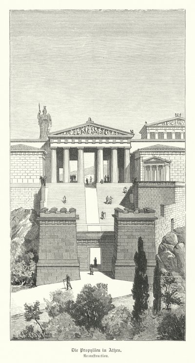 Propylaea, Atina Akropolü'ne giriş, Antik Yunanistan (gravür) by German School