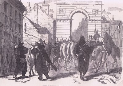 Sığır getiren Prusya toplayıcı birlikleri, Cassell ve Company Limited tarafından yayınlanan Cassells History of Fransa ve Almanya arasındaki Savaşın Tarihi, c.1890 (litho) by German School