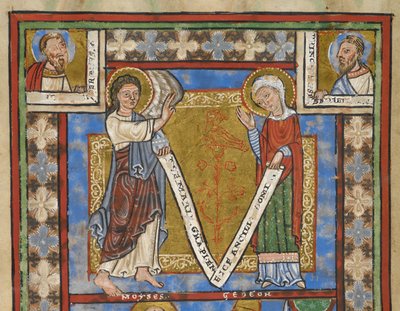 Mezmur parçası "Aslan Henry'nin Mezmuru", f.7v, Müjde ile detay, c. 1168-89 (parşömen kodeksi) by German School