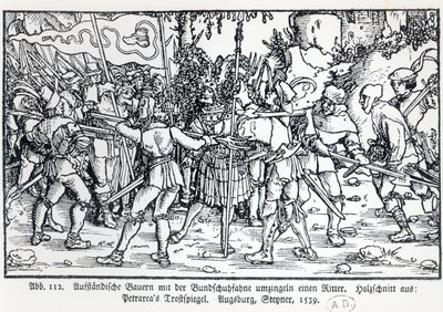 Bir şövalyeyi çevreleyen Asi Köylüler, bir illüstrasyondan Petrarch tarafından Trostspiegel