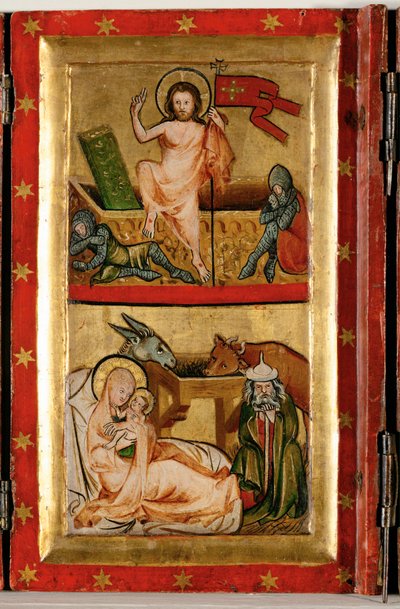 Diriliş ve uyuyan muhafızlar, üst ... (ahşap üzerine tempera) by German School