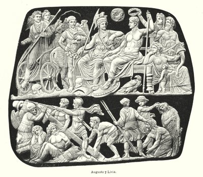 Roma İmparatoru Augustus ve üçüncü eşi Livia (lito) by German School