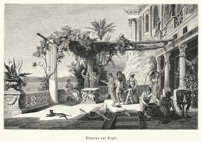 Capri adasında Roma İmparatoru Tiberius (gravür) by German School