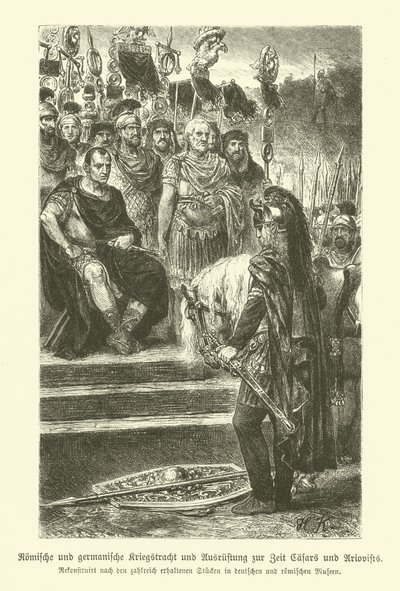 Julius Caesar ve Ariovistus zamanının Roma ve Germen silahları ve askeri kostümü by German School