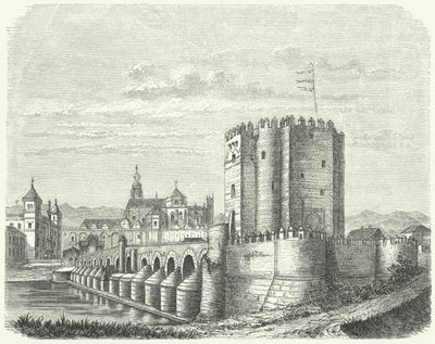 Roma köprüsü ve Cordoba Ulu Camii, İspanya (gravür) by German School