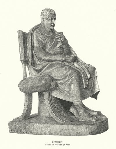 Antik Yunan komik şair Posidippus'un bir heykelinin Roma kopyası (gravür) by German School