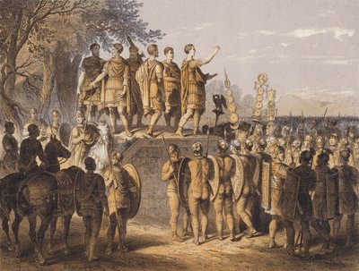 Ordusuna hitap eden Romalı lider (renkli taş baskı) by German School