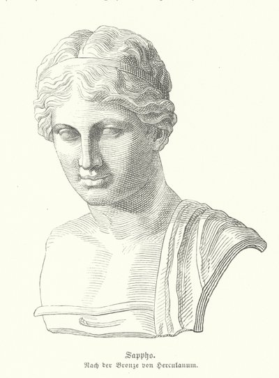 Sappho, Antik Yunan şairi (gravür) by German School