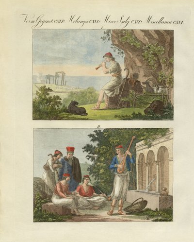 Yunanistan'dan manzaralar (renkli gravür) by German School