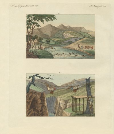Güney Amerika halat köprüleri (renkli gravür) by German School