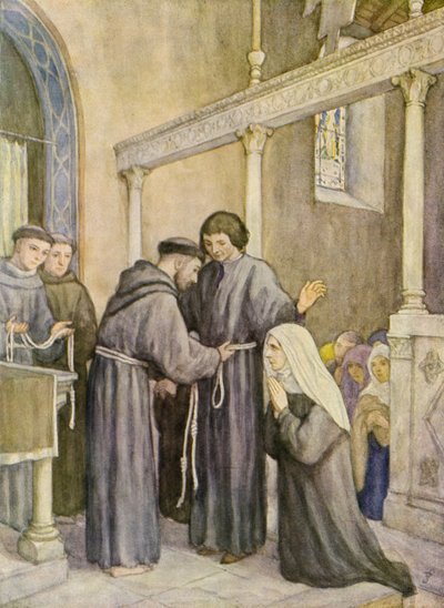 Aziz Francis ve Üçüncü Tarikatın Kuruluşu (renkli taş baskı) by German School