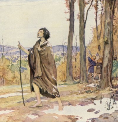Aziz Francis Gubbio yolunda (renkli taş baskı) by German School