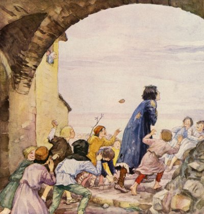 Çocuklar tarafından alay edilen Aziz Francis (renkli taş baskı) by German School