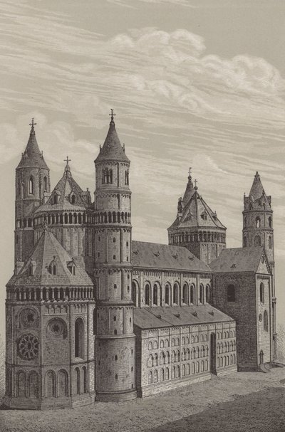 St Peter's Dom, Worms, Almanya'daki katedral (litho) by German School