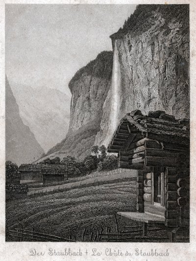 Staubbach Şelalesi. (gravür, yaklaşık 1830) by German School