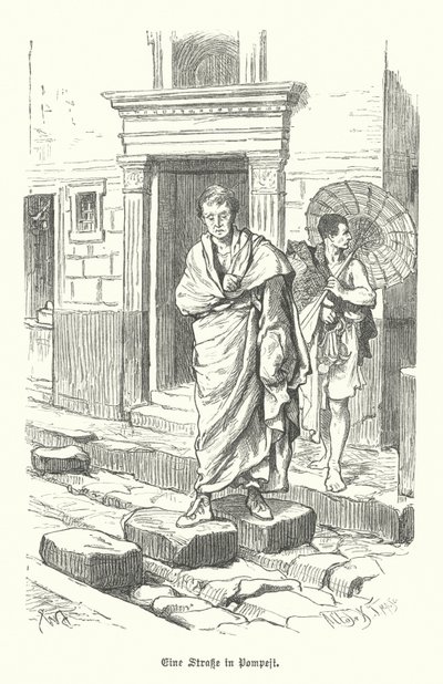 Antik Roma kasabası Pompeii'deki sokak (gravür) by German School