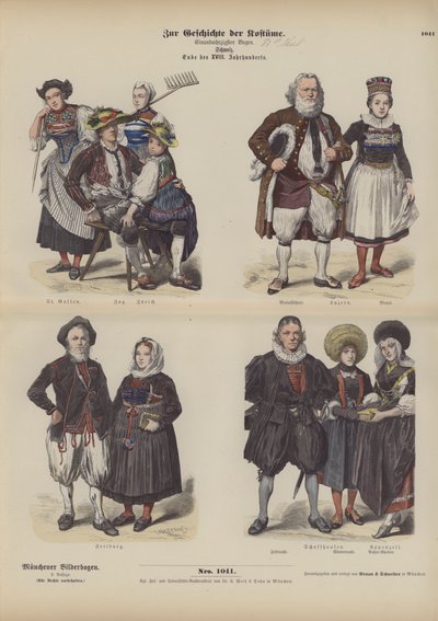 İsviçre kostümü, 18. yüzyıl sonu (renkli gravür) by German School