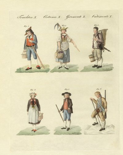 İsviçre elbiseleri (renkli gravür) by German School