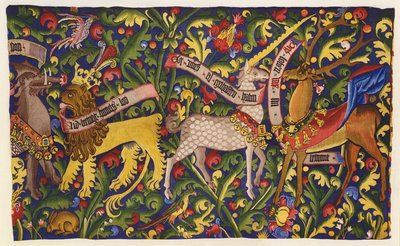 Efsanevi yaratıkları tasvir eden goblen sunak cephesi, Basel by German School