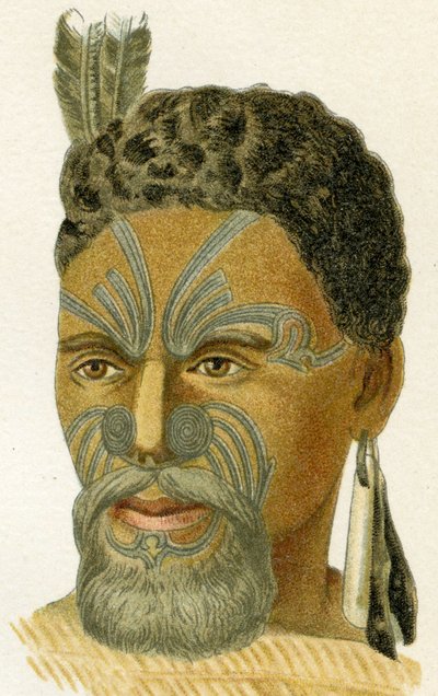 Maori şefinin dövmeli yüzü, 1894 by German School