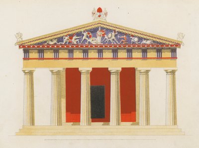 Aphaea Tapınağı, Aegina, Yunanistan (renkli lito) by German School