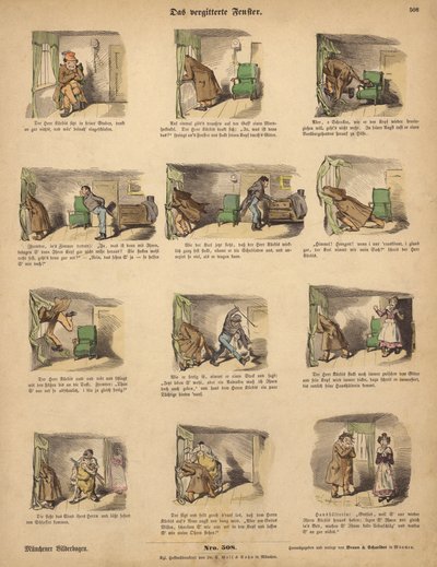 Parmaklıklı Pencere (renkli gravür) by German School