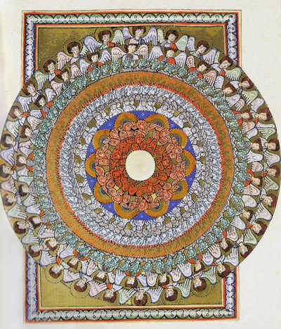 Melekler Korosu. Bingen'li Hildegard tarafından Liber Scivias'tan minyatür, c.1175 (parşömen üzerine suluboya) by German School