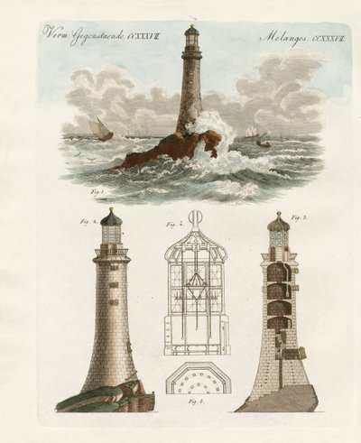 Eddystone Deniz Feneri (renkli gravür) by German School