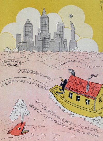 Eski Dünyada Yeni Tufan, 1920'lerin Avrupa ekonomik krizine atıfta bulunan karikatür, Kladderadatsch dergisinden, Berlin, 1926 by German School