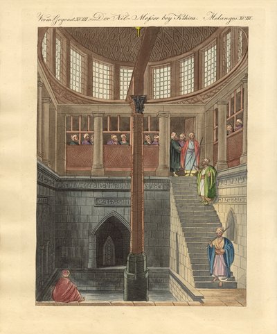 Kahire yakınlarındaki Rawda adasındaki Nilometre (renkli gravür) by German School
