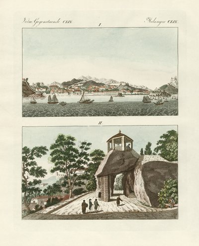 Çin'deki Makao Portekiz kolonisi (renkli gravür) by German School