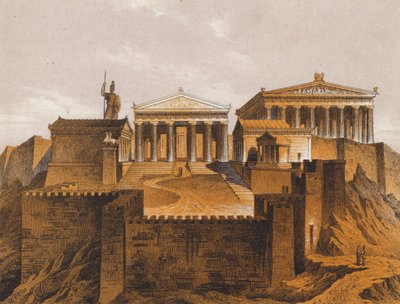 Propylaea, antik Atina, Yunanistan (renkli lito) by German School